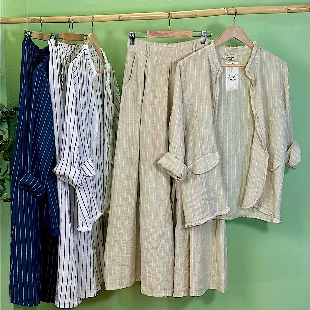 Puro Lino Beige/White Striped Italian Linen Jacket and Pants Set